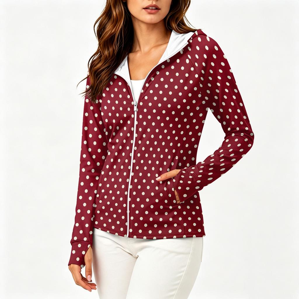 Women Lightweight Zip Up Hooded Jacket with Pockets Long Sleeve Sun Protection Printed Outerwear