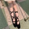 Women Crisscross Ribbon Bandages Low Cut Antislip Cotton Socks Japanese Style Dancing Party Solid Invisible Short Socks