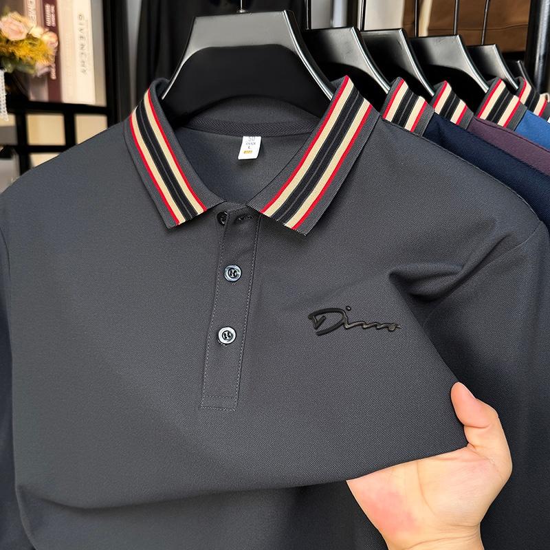 

Arrival Men s Polo Shirt Lapel Long Sleeve T-Shirt Original Design Letter Print Fashion Business Leisure Men s Wear M серый