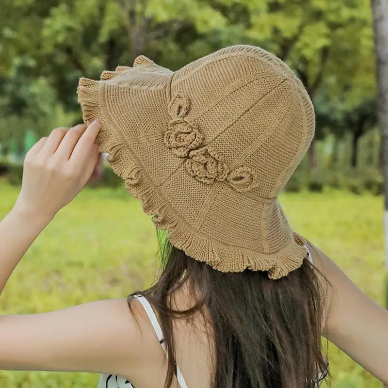 WTEMPO Chapeaux de soleil pliables en tricot pour femme, couleur unie, à large bord, respirants, pour les vacances, les voyages, la plage, printemps-été