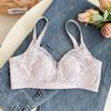 French Lace Crystal Cup Wireless Bra, Ultra Thin Minimizer Side Gathering Anti-Sag Bra for Full Bust Summer Women