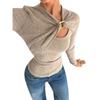 T-shirt Asymétrique à Manches Longues pour Femme avec Décoration Boucle Métallique Creuse pour l'Automne et l'Hiver