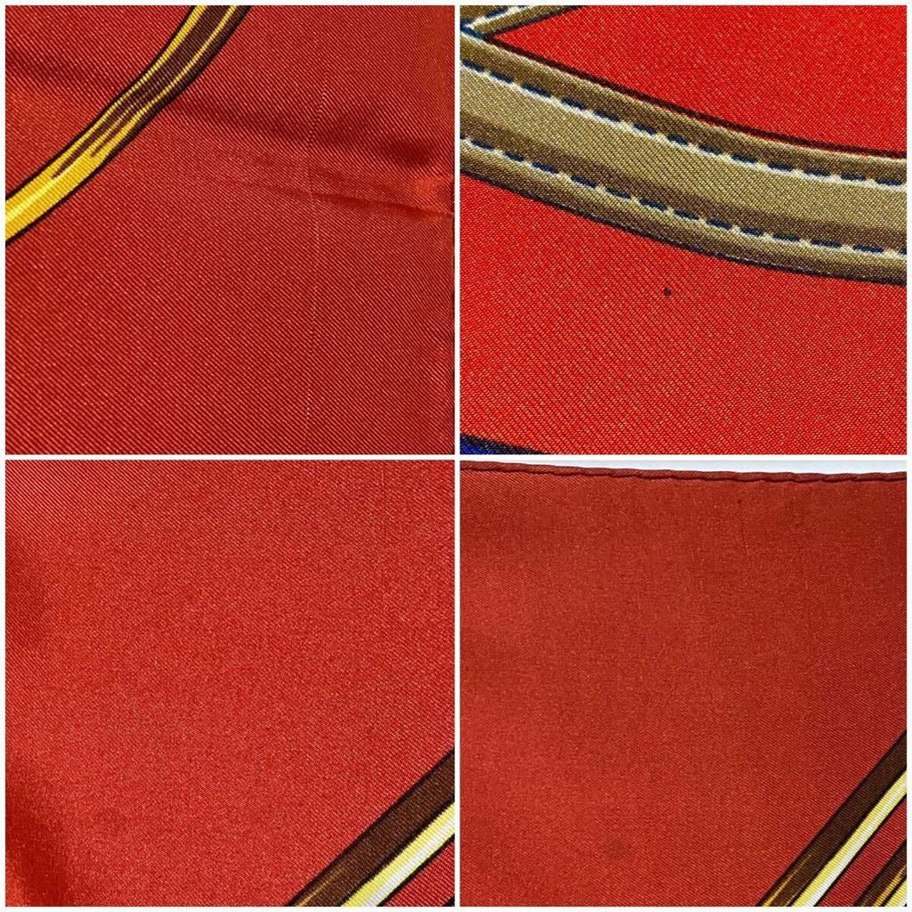Used CELINE Large Silk Scarf, Carriage Print, Horsebit, Horseshoe, Equestrian, Belt, Chain, Gold, Red, VINTAGE