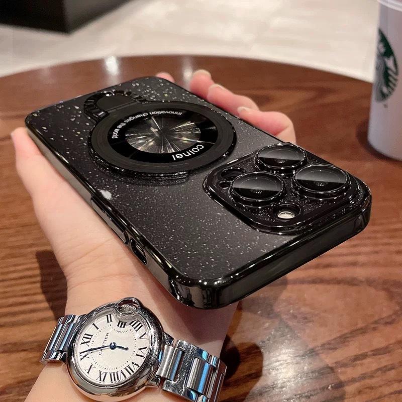 Applicable To IPhone17 Plating Flash Powder Leakage Mark Magnetic Suction Bracket Mobile Phone Case Apple 16pro Lens Film Protection Case