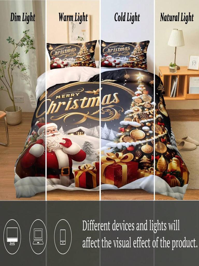 Christmas Bedding Set Merry Christmas Duvet Cover Set Christmas Printed 3 Pieces Christmas Room Decorations Comforter Cover Set