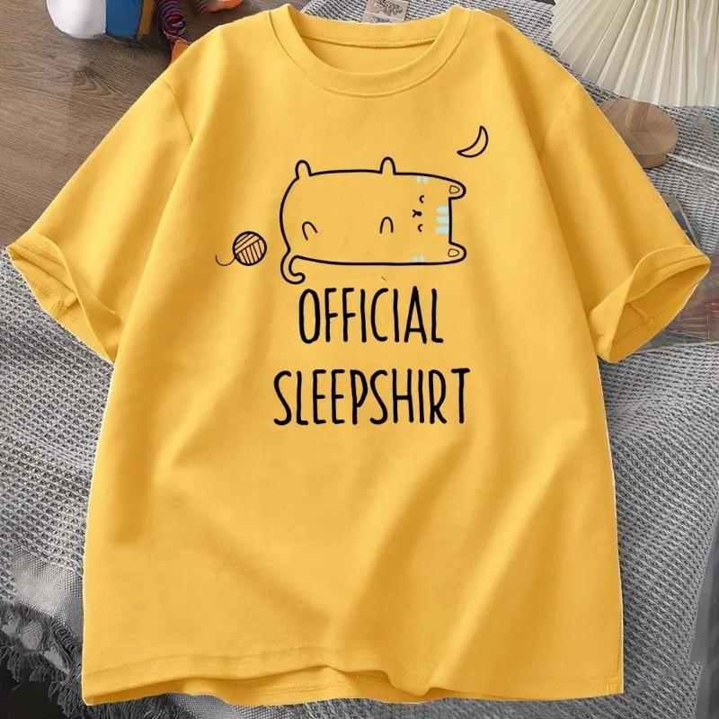 Funny Cat Sleep T-shirt Cute Kitten Tshirt Casual Short Sleeve T Shirt Women Clothing Summer Round Neck Tops Streetwear