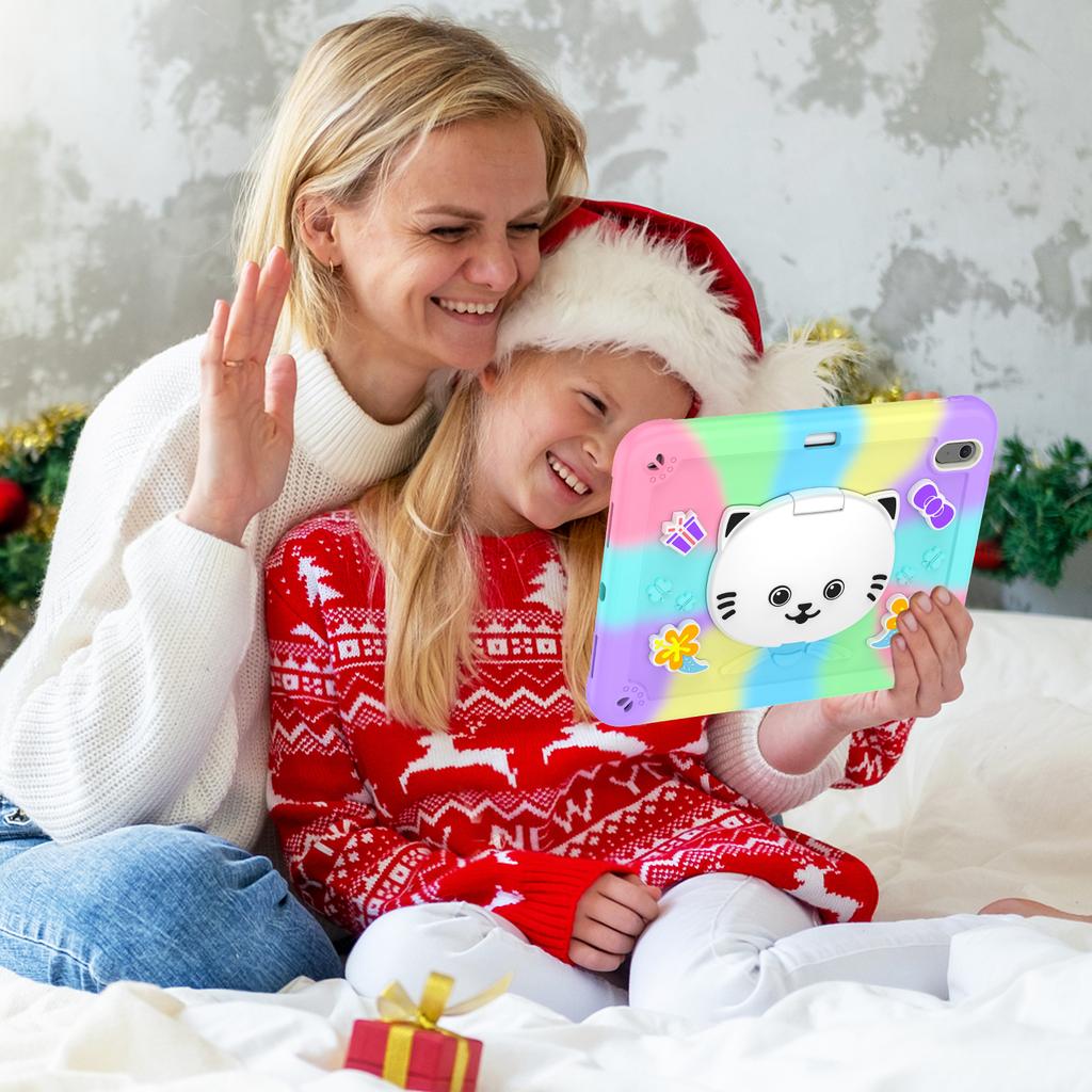 For iPad Air 11 (2025)/(2024) Case with Cat Kickstand PC + Silicone Colorful Tablet Cover