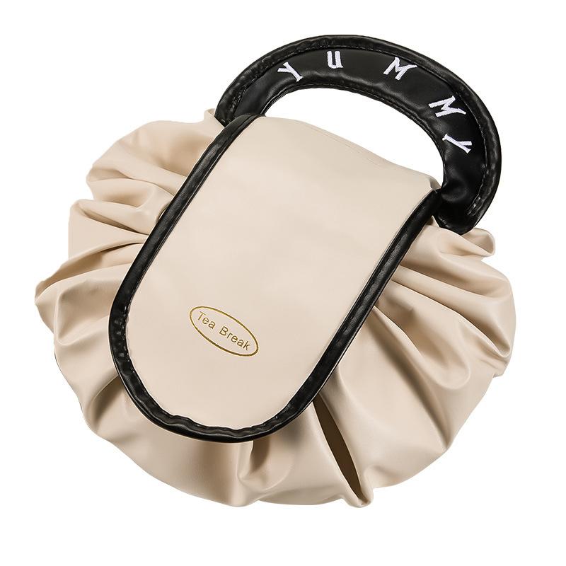 Convenient Lazy Makeup Organizer for Travel/Work Large Capacity Waterproof Drawstring Closure 1-Second Foldable No-Spill Design