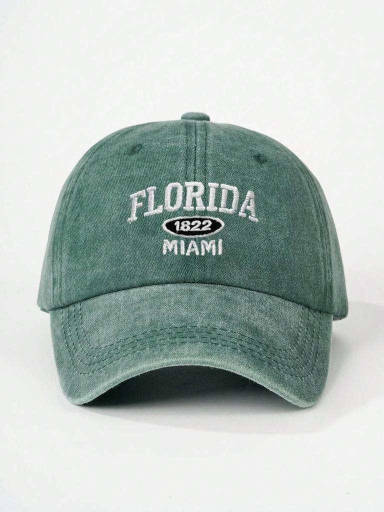 Washed Denim Baseball Cap With Florida 1822 Miami Embroidery Adjustable Outdoor Sun Hat