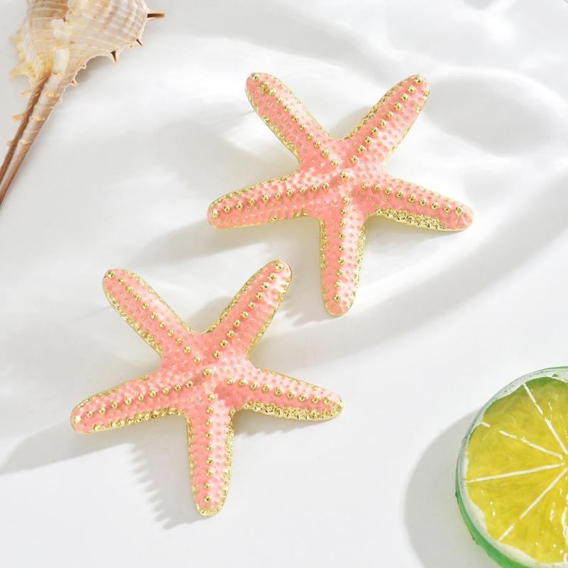 Boho Colorful Metal Oil Drop Big Starfish Pendant Rope Chains Necklace For Women Summer  Jewelry Set Gifts