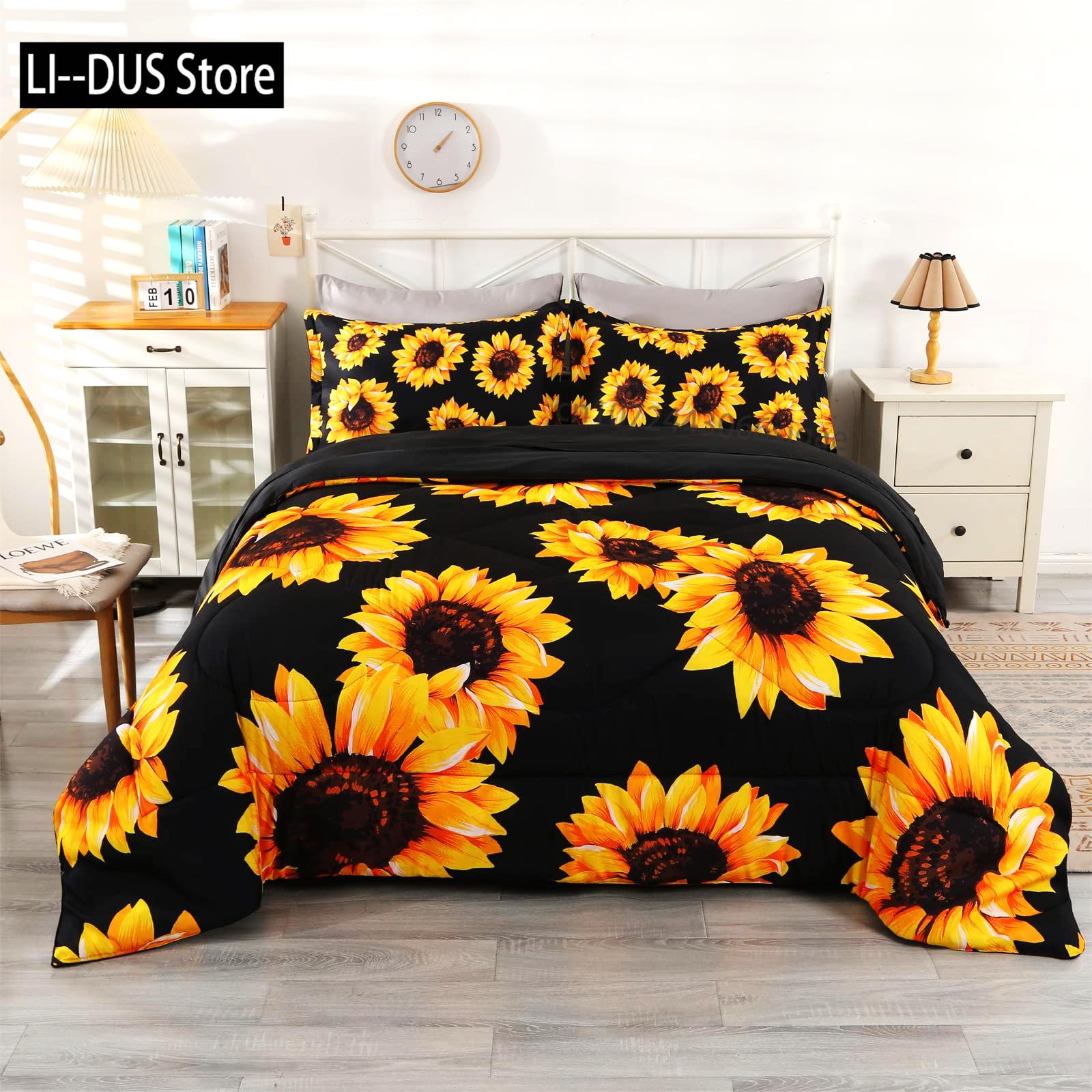 

Comforter Yellow Sunflower Comforter Set Butterfly Bedding Set For Kids Girls Teens Womencountry Floral Quilt s 2 Pillow Cases Comforter (quilt)-EU Single(135*200cm)3pcs