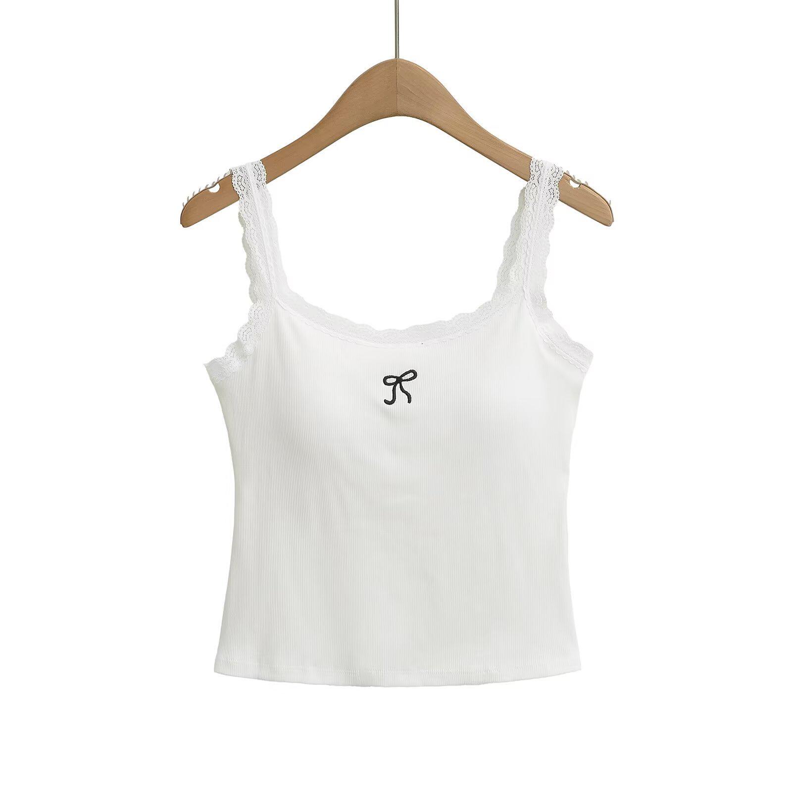 

Женская облегающая майка на бретельках с бантом и кружевом - Стиль чистой страсти Medium белый