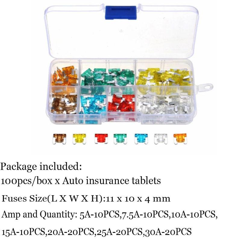 Mini-/Klein-/Standardgröße, Sicherungssortiment für Kfz-Sicherungen mit Flachstecksicherung, 2,5/3/5/7,5/10/15/20/25/30/35 A, Sicherungssatz für Auto und LKW mit Box-Clip