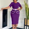 Women Plus Size Elegant High Waist Bodycon Short Sleeve Office Midi Pencil Dress