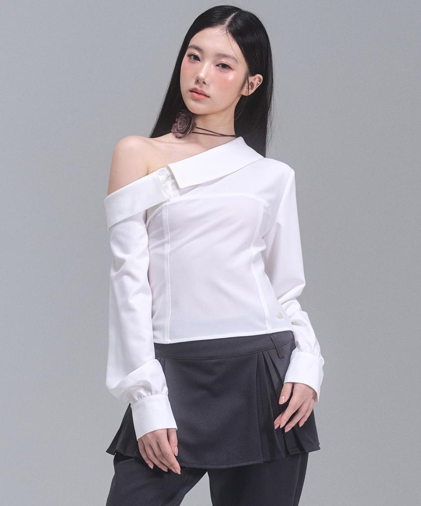 ZEROPLANET Amy Asymmetrical Off-Shoulder Shirt [White]
