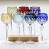 Vintage Handcrafts Multi-Colored Crystal Edo Kiriko Wine Glass Bohemia Hand Engraved Stemware