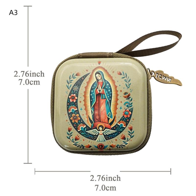 7X7Cm Virgin Mary Jesus Prayer Rosary Bag Religious Jewelry Storage Box Articulos Religioso