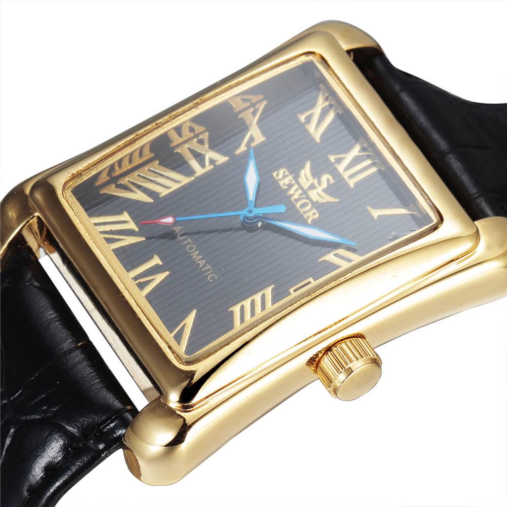 SEWOR Montres de Luxe pour Hommes Montres Rectangulaires Mode Hommes Or Automatique Mécanique Montres Hommes Homme Montres relogio masculino
