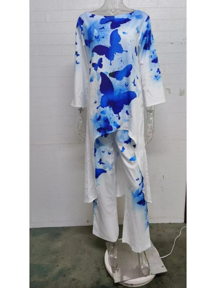 2025 Women's Casual Loose Print Nine-Sleeve Sun Protection Shirt & Wide-Leg Pants Set