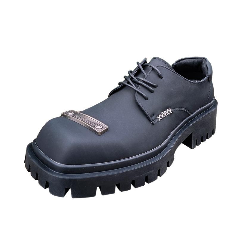 

Модные мужские дерби с квадратным носком, повседневные, на толстой подошве, с заклепками, персонализированные, модные, весенне-осенние кожаные туфли в британском стиле 44 чёрный