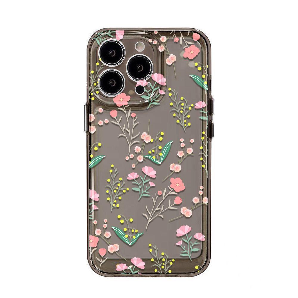 Pink flower applies to iPhone17promax Apple 16 mobile phone case 14/13 fine hole 15 protective case, anti-drop.