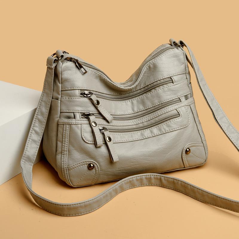Stylish Multi Zipper Crossbody Bags, Soft Vegan Pu Leather Shoulder Bag, Women's Multi Pockets Handbag Purse for Women Daily Use