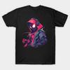 Ανδρικό Μαύρο T-shirt με Σχέδιο Miles Morales Εκτύπωση με Χαρτί Μεταφοράς Χωρίς Κόψιμο Βαμβακερό T-shirt