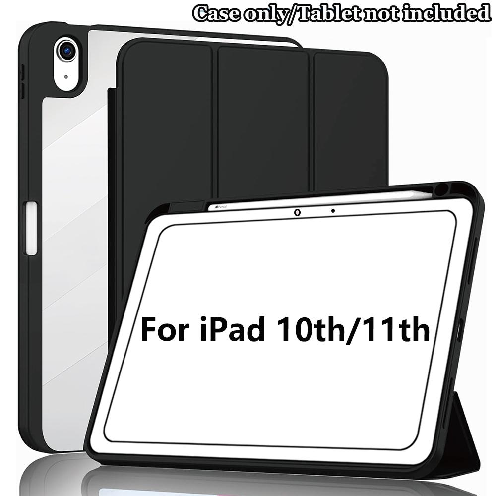 Pour étui iPad avec porte-crayon Tri-pliage Acrylique Dos Transparent Smart Cover pour iPad 11ème Génération 11 pouces A16 For iPad 11th 2025 noir