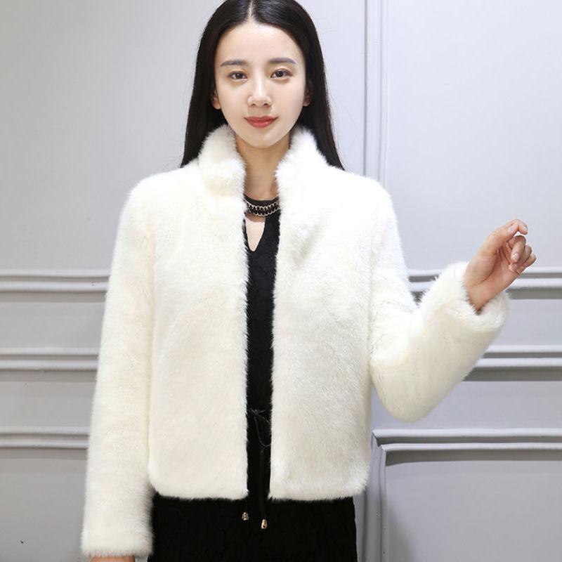 Fur jacket women's short autumn and winter new imitation rabbit fur jacket imitation fur fox hair warm jacket elastane