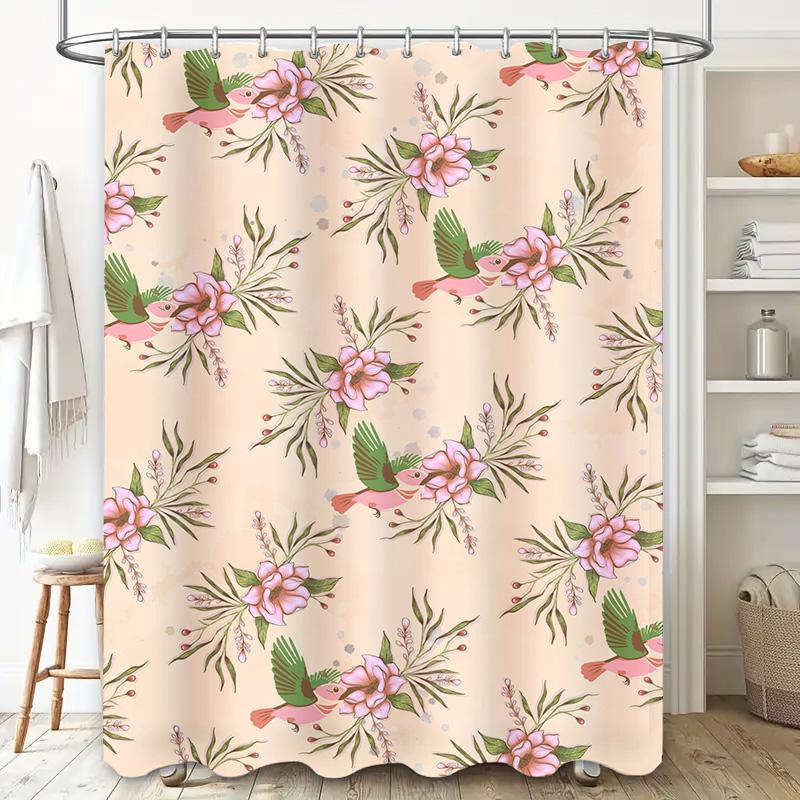 Handmade Bird Flower Printed Shower Curtain Waterproof Fabric Bathroom Decorative Hanging Rug Mat Home Decoration 180x200cm in C