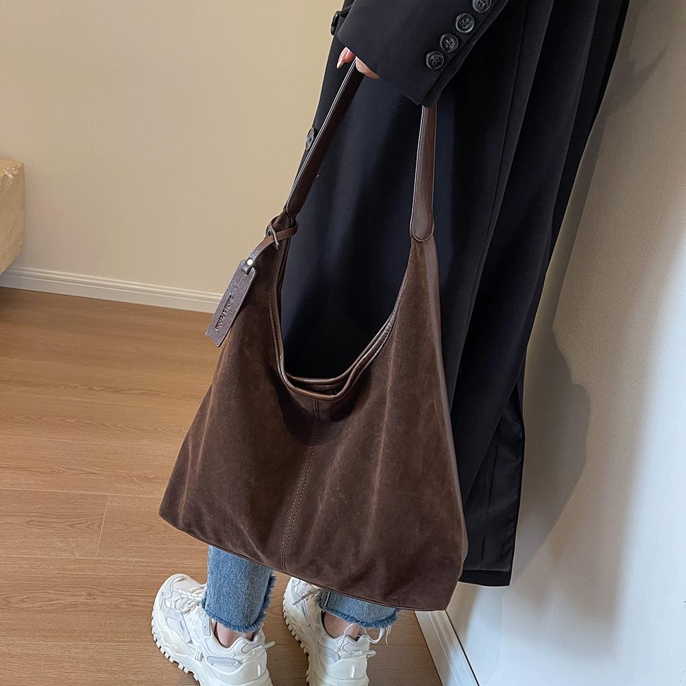 Women Suede Tote Bag Slouchy Retro Handbag Magnetic Closure Large Capacity Purse for Work Travel