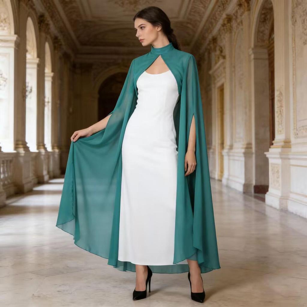 Multicolor Chiffon Gothic Cape: Long Wedding & Halloween Shawl for Women