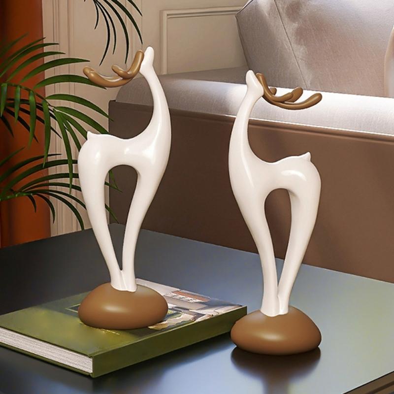 Resin Deer Figurines with Flower Vase Small Animal Statue Sculpture Table Ornament for Home Decors Housewarmings Gift