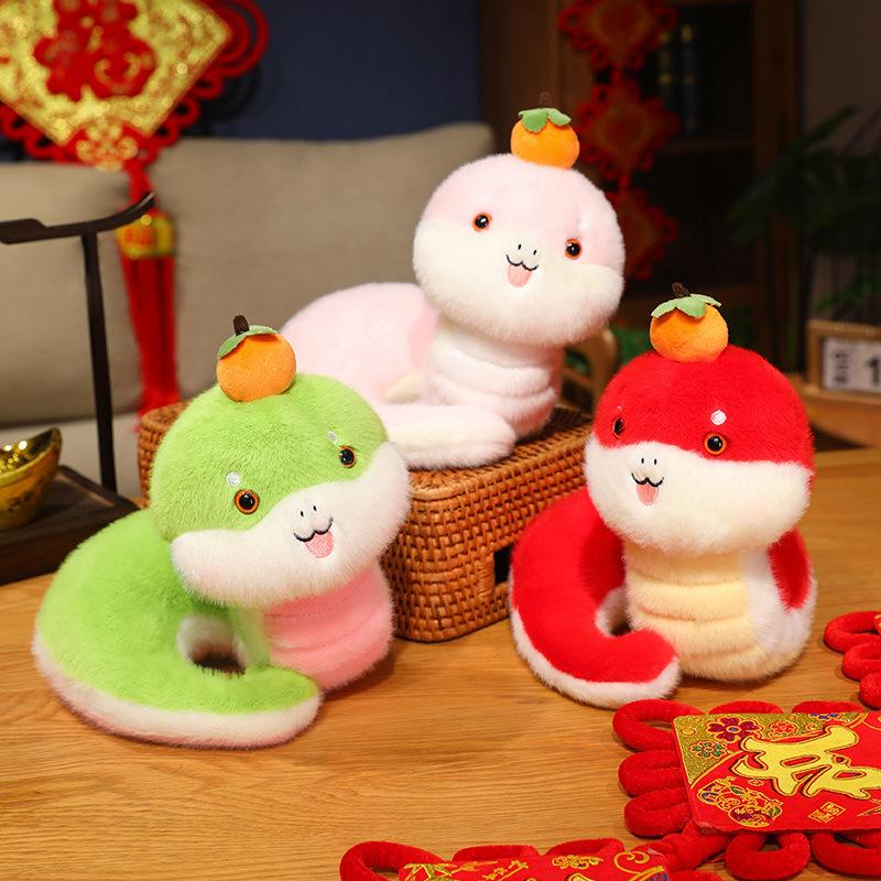 Year Of The Snake Mascot With Persimmon Plush Toy Cartoon Doll Gift Decoration