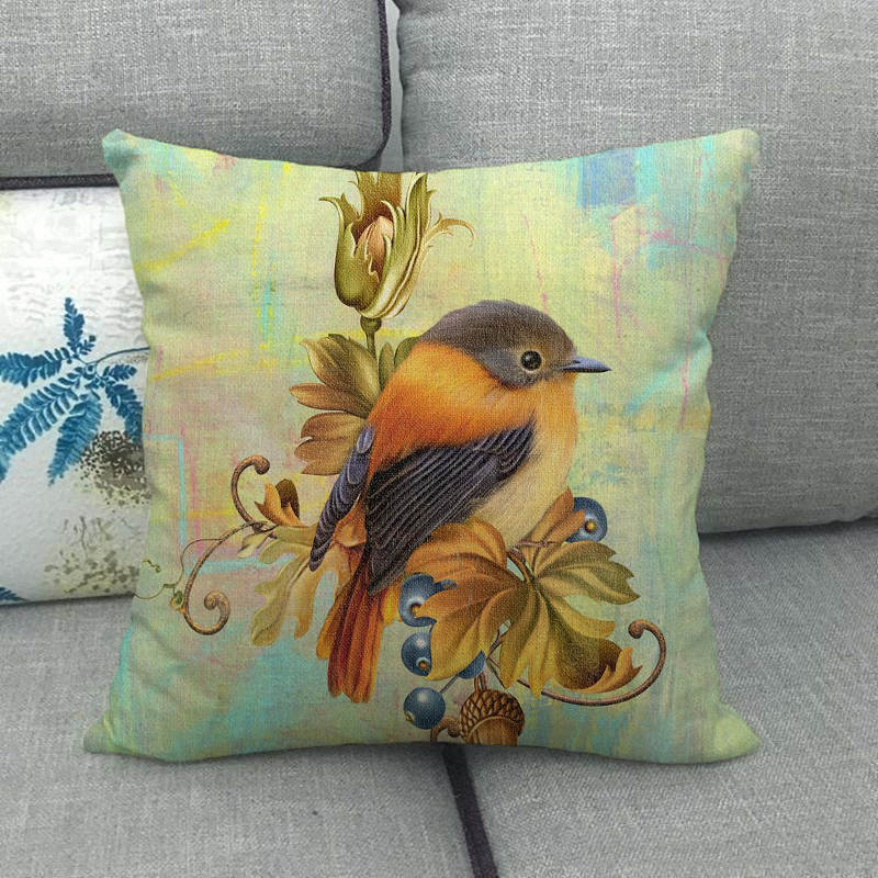 Retro Oil Painting Of The Long-Tailed Bird Digital Printing Short Plush Pillow Covers For Sofa Office Cushion Cover Home Goods