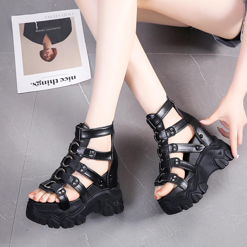Fashion 2025 Women Thick Bottom Gladiator Shoes Woman Summer Chunky Sneakers High Platform Sandals Hollow Out 11CM Wedge Heels Beach