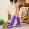 1 Pair Women Socks Cartoon Pattern Thickened Warm Knitting Socks Non-Slip Plush Pilling Resistant Floor Socks