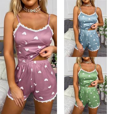 Women's Pajamas Two Sets of Europe and The United States Sexy Charm of The New Summer Lace Garter Shorts Printed Home Wear Suit