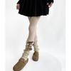 Fashionable Plush Balls Bows Adorned Leg Warmers with Lace Details for Women's Knitted Turn Cuffs Leg Covers Sleeves