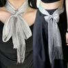 Fashion Shiny Lace Tassel Scarf Women Gold Silver Metallic Yarn Long Wrap for Nightclub Party Evening Dress Sunscreen Shawl