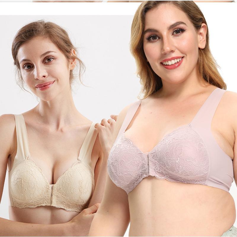 Plus Size Front Buckle Wireless Lace Seamless Beauty Back Shaping Nursing Bra