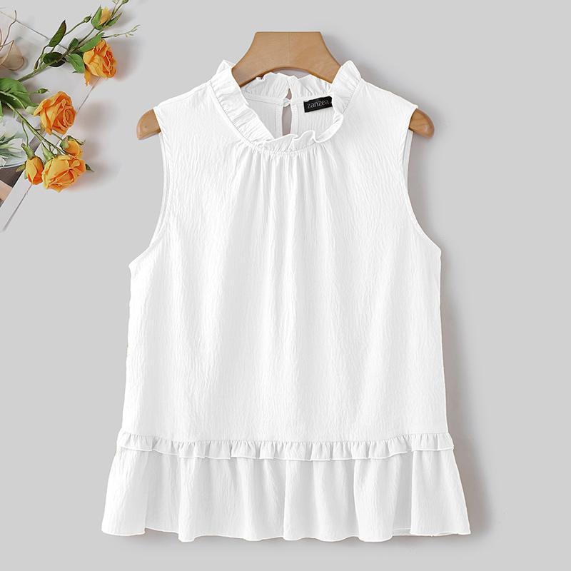 ZANZEA Women Summer Round Neck Sleeveless Casual Tank Tops