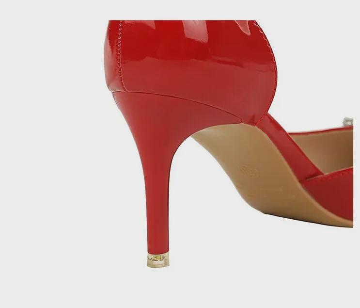 Spitze Stilettos im koreanischen Stil – Lackleder mit Strass-Schleifendesign