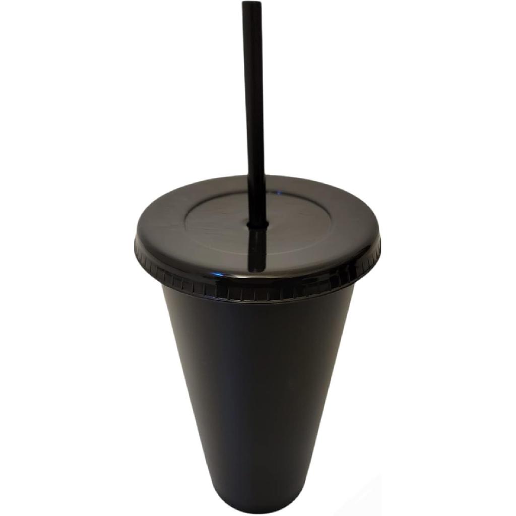 Matte Black Plastic Cups with Lids and Straws Reusable Tumbler Cold Cup | 24oz - 5 Pack | Customize & Personalize - Great for Iced Coffee, Travel,