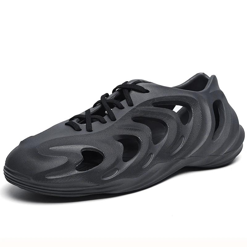 Men's Classic Hollow Sandals Anti Slip Beach Hole Shoes Summer Lace Up Sports Sandals Outdoor Lightweight Water Garden Shoes