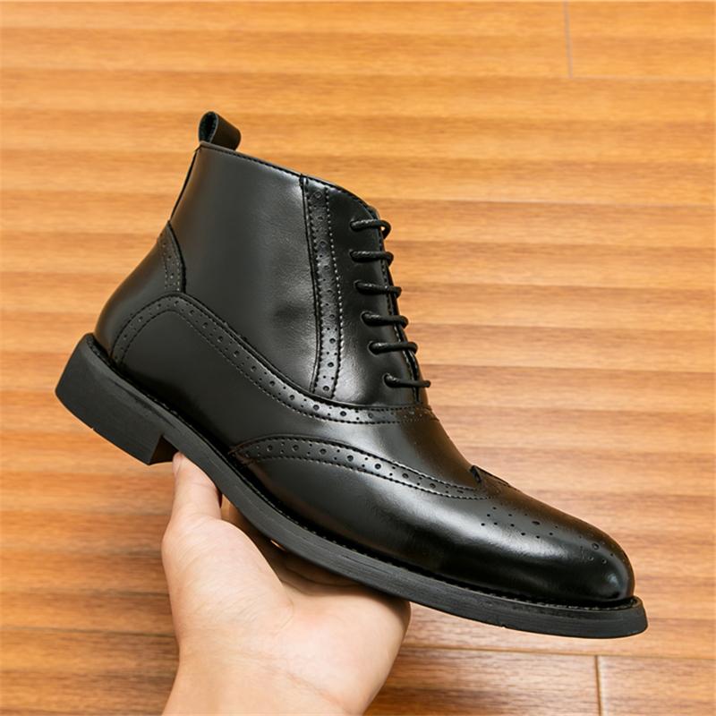 Trend New Pointed Black with White Mix Patchwork Casual Ankle Boot For Men Winter Fashion High Tops Shoes Zapatos Hombre