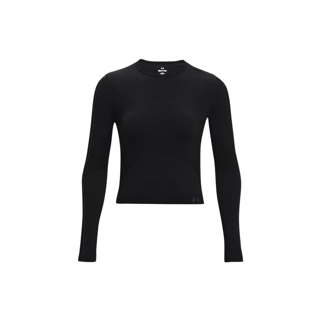 Under Armour Solid Color Casual Logo Print Crew Neck Long Sleeve T-Shirt Women Tops Black 1373930-001