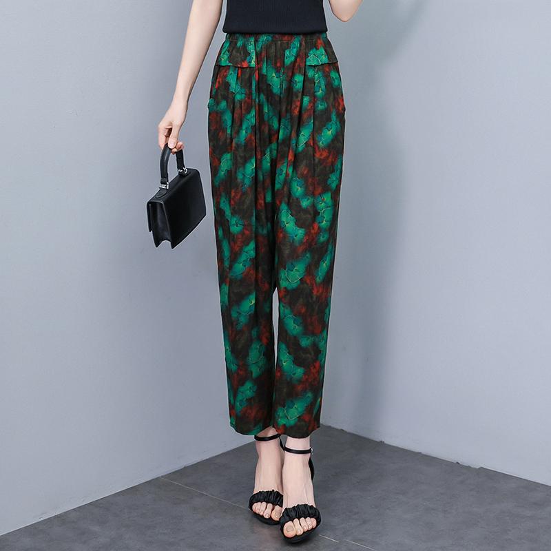 Pantalons pour femmes taille haute grande taille, pantalons amples vintage d'été, taille élastique, vêtements pour femmes d'âge moyen