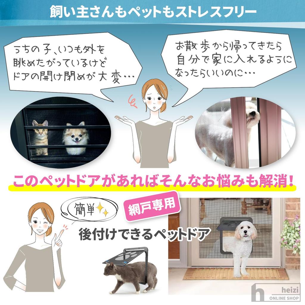 Heizi Pet Door, Cat Door with Screen Door and Lock, Retrofit, No Construction Required, Pet Door, Pass-Through Entrance (29x24cm)