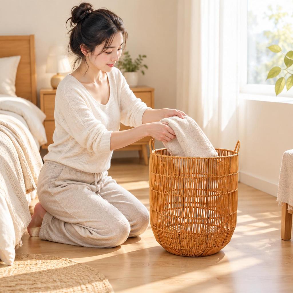 OpenLidless Laundry Basket Brown Woven Hamper with Carry Handles Sturdy for